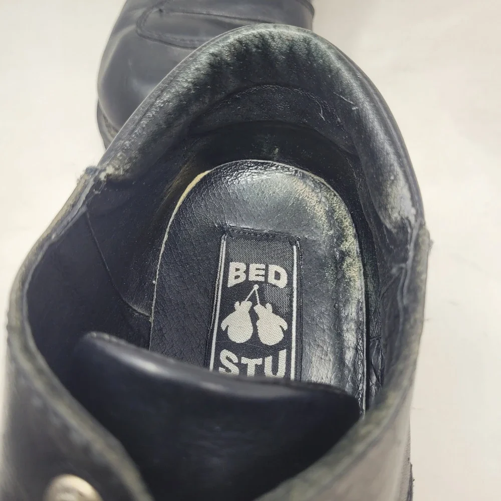 Vintage Bed Stu Shoes 10.5M Black Leather Lug Sole Chunky Cap Toe Y2K Oxfords